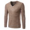 Long Sleeve V-Neck Knitting Sweater - COFFEE M