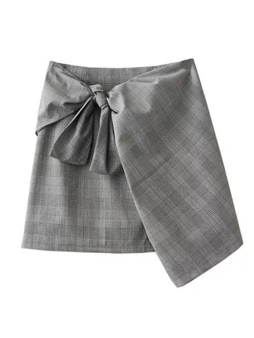 

Plaid Mini Wrap Skirt, Gray