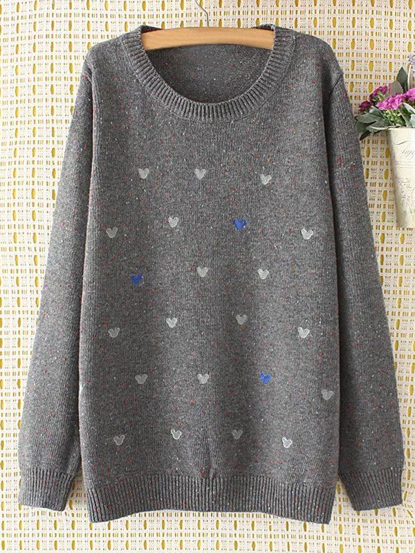 

Oversized Embroidered Cartoon Sweater, Gray