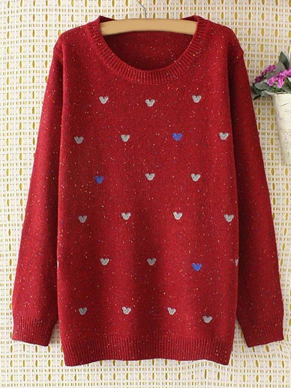 

Oversized Embroidered Cartoon Sweater, Wine red