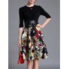 Floral Print Skirt + Pull Two Piece Dress - Noir S