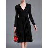 Manches col V Pull Long Dress - Noir ONE SIZE