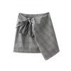 Mini Jupe Enveloppante à Carreaux avec Noeud Devant - Gris L