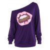 Neck Skew Lip Print Sweatshirt - Pourpre XL
