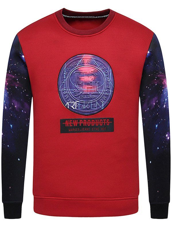 

Graphic Print Crew Neck Galaxy Sweatshirt, Deep red