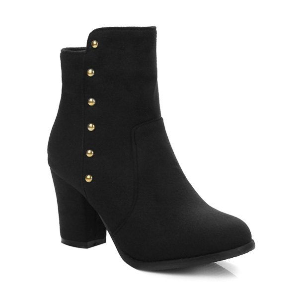 Zipper Suede Dome Stud Ankle Boots - BLACK 43