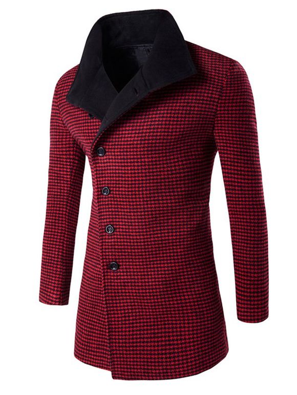 Tournez-Down Collar Houndstooth Motif single-breasted manteau de laine - Rouge 2XL