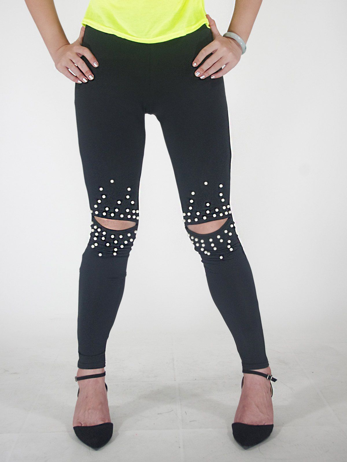 beaded mesh pants