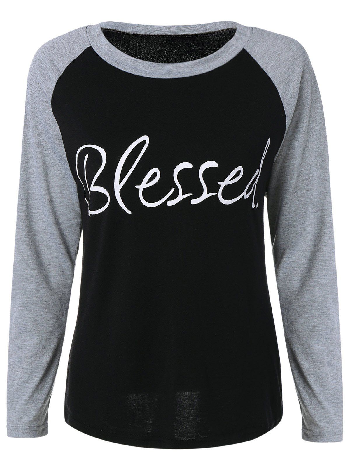 

Raglan Sleeve Blessed Baseball Sweatshirt, Black