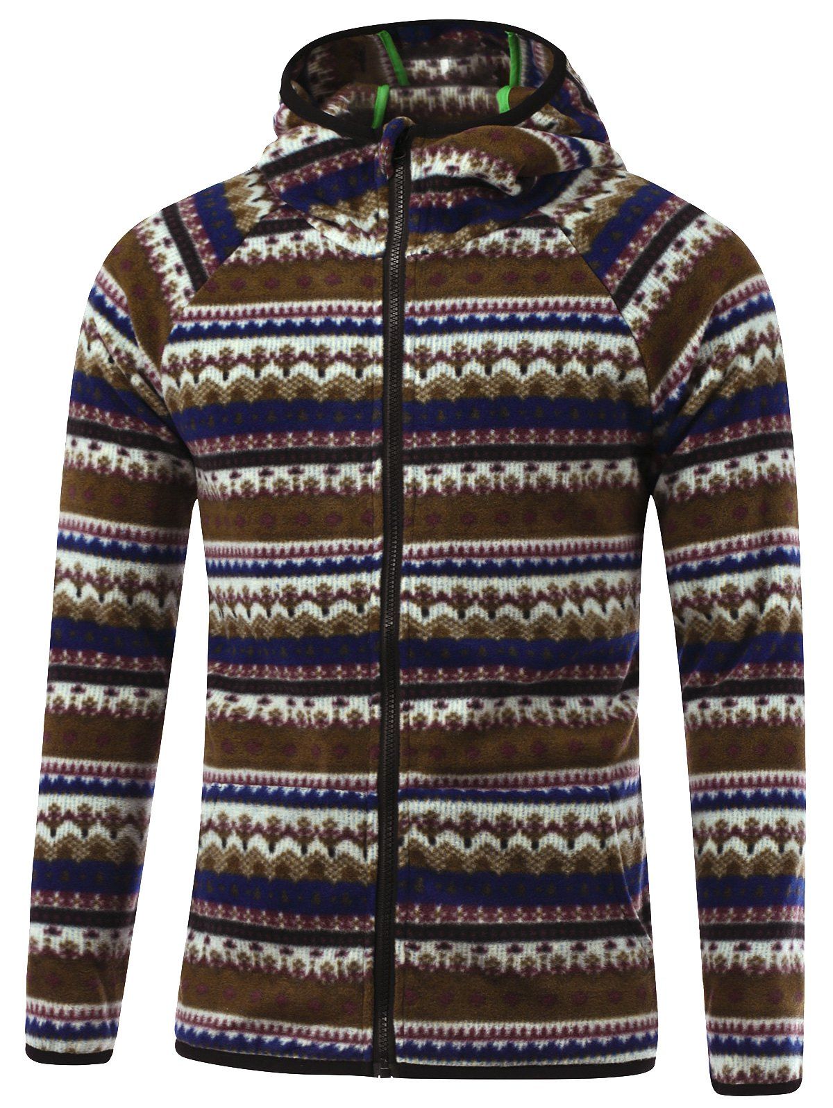 

Zipper Up Tribal Printed Hoodie, Coffee