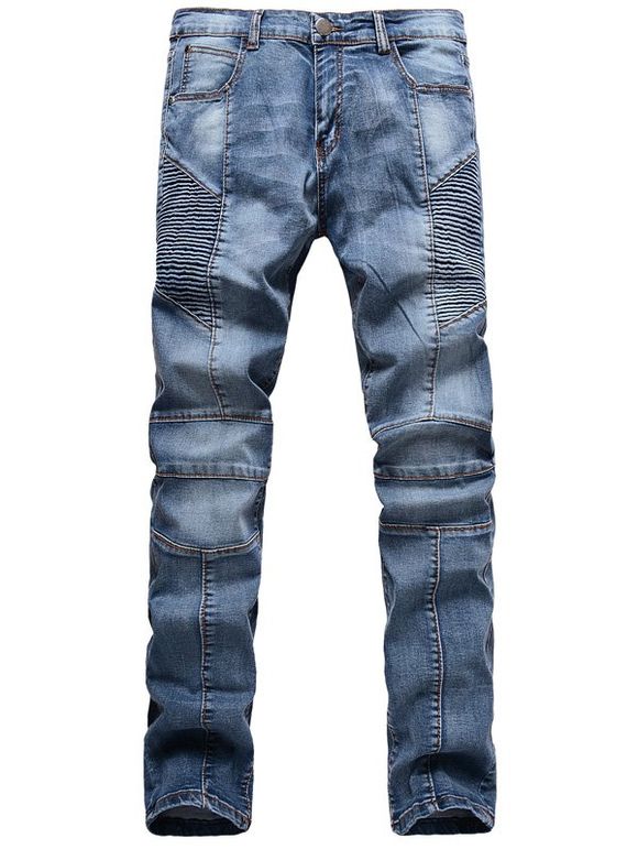 Zipper Fly Éraflure nervuré Panel Cinq-Pocket Jeans - Bleu 32