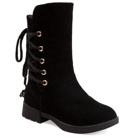 [41% OFF] 2021 Suede Back Lace-Up Low Heel Mid-Calf Boots In BLACK ...