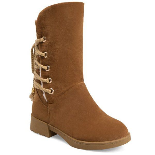 brown suede low heel boots