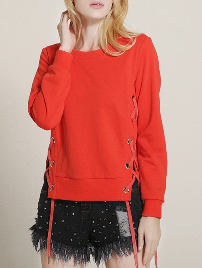 

Side Lace Up Sweatshirt, Red
