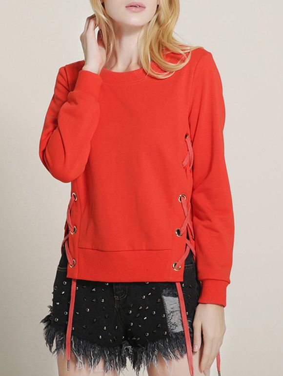 Side Lace Up Sweatshirt - Rouge 2XL