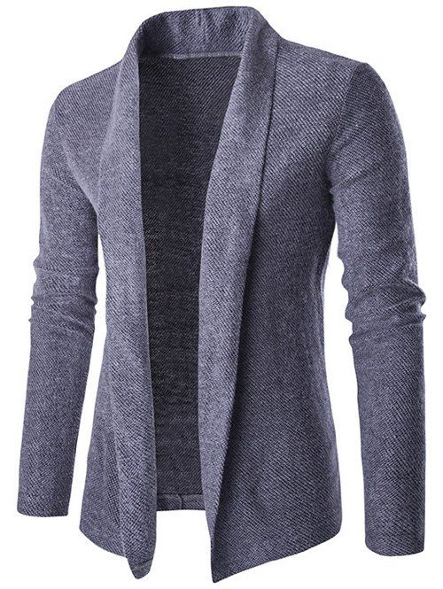 

Shawl Collar Long Slim-Fit Cardigan, Blue gray