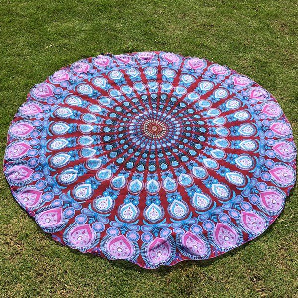 

Autumn Feather Mandala Print Round Beach Throw, Light purple