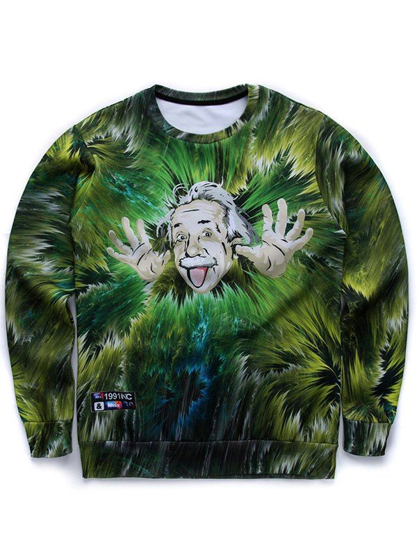 

Round Neck Long Sleeve 3D Jungle and Einstein Print Sweatshirt, Green