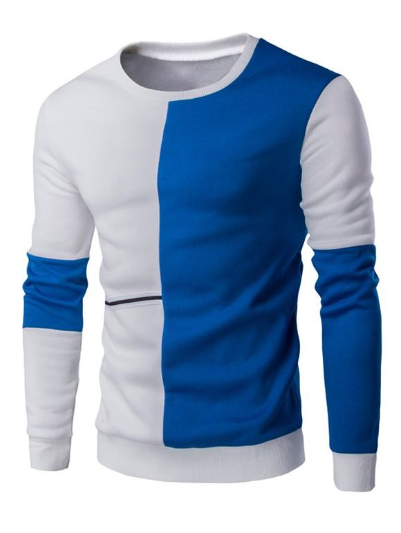 Braid Agrémentée Color Block Splicing Sweatshirt - Bleu et Blanc 2XL