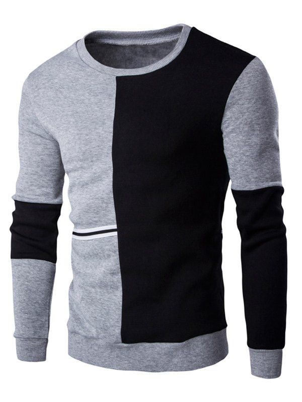 

Braid Embellished Color Block Splicing Sweatshirt, Black and grey