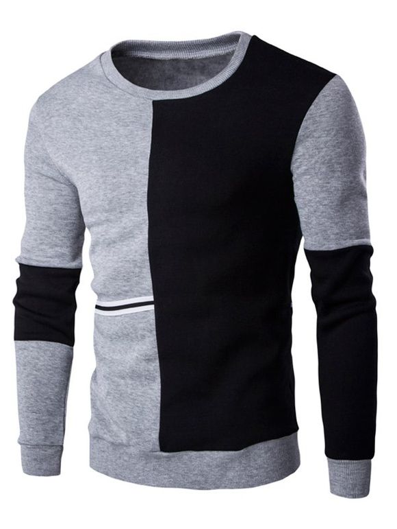 Braid Agrémentée Color Block Splicing Sweatshirt - Noir et Gris 2XL