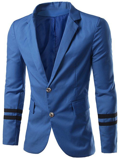 Slim-Fit Flap Pocket Varsity Stripe Blazer - Bleu 2XL