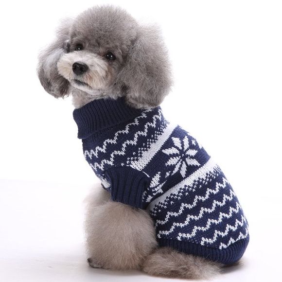 Vêtement Chaud d'Hiver Pull Tricoté Motif Neige et Vagues pour Chiot à Noël - Bleu profond XS