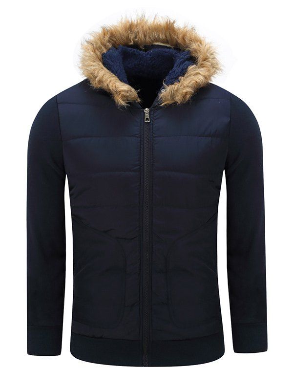 

Furry Hood Thicken Cotton Padded Zip-Up Jacket, Sapphire blue