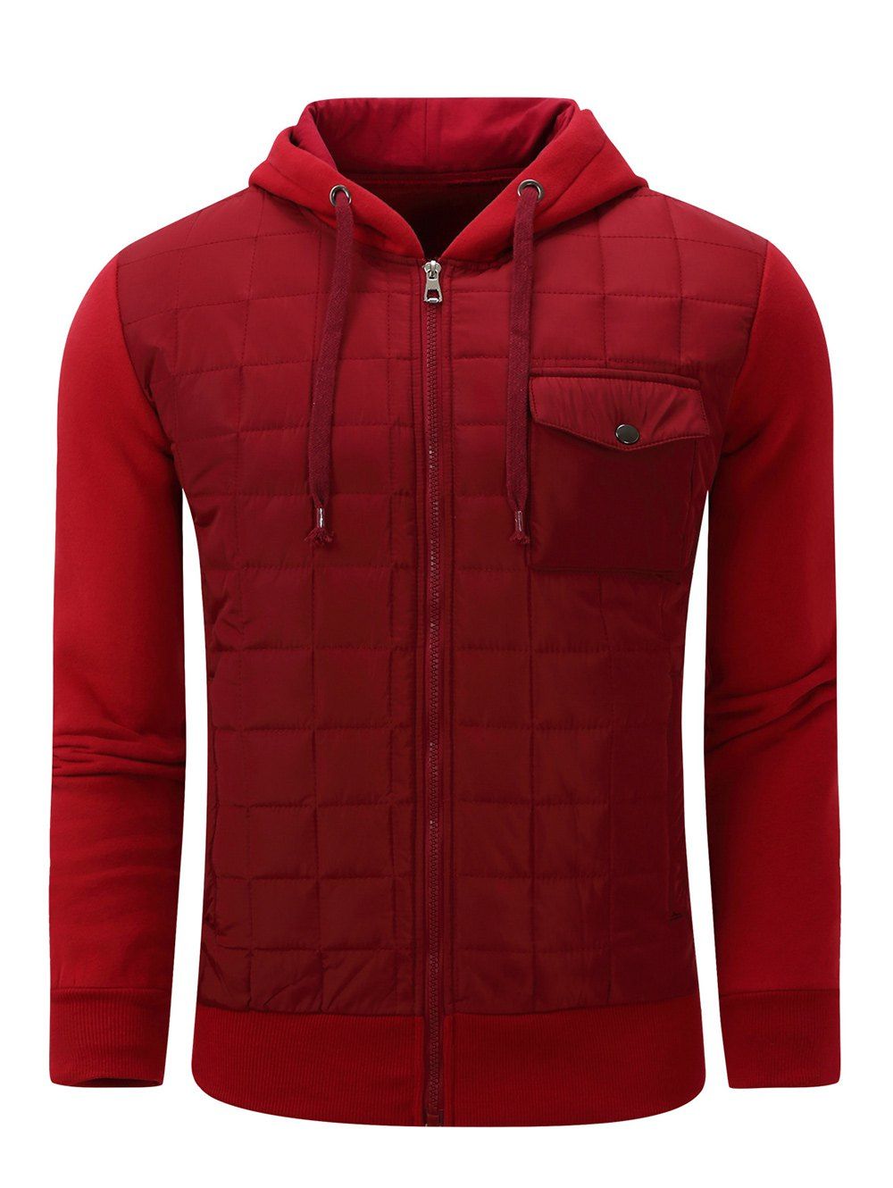 

Zip-Up Plaid Thicken Hooded Cotton-Padded Jacket, Red
