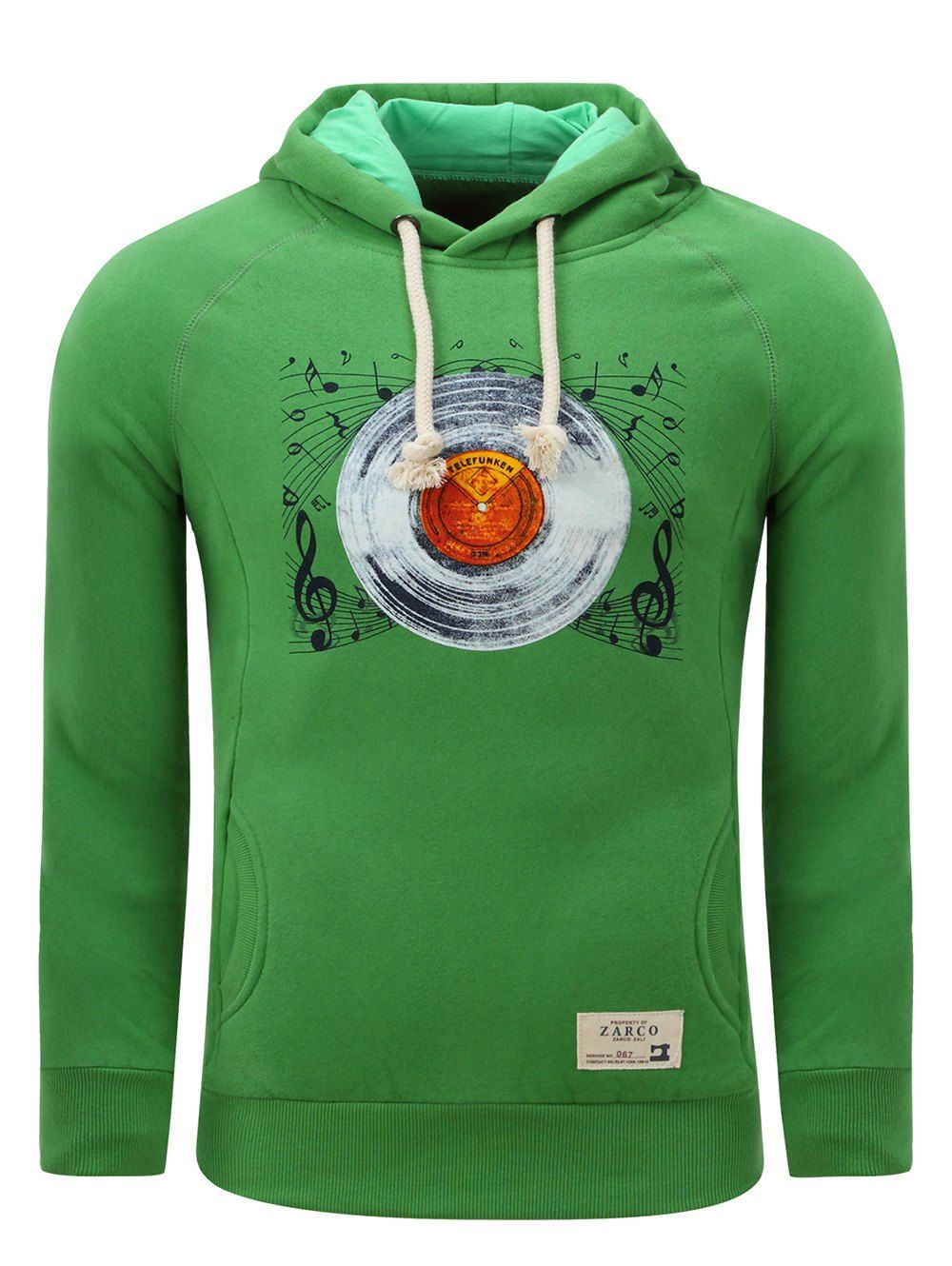 

Hooded Thicken Gramophone Record Print Fleece Hoodie, Green