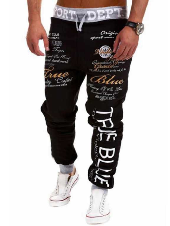 Pantalon Harem de Jogging à Pieds Etroit Lettre Imprimée à Lacets - Gris XL