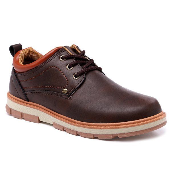 

Color Splice Stitching PU Leather Casual Shoes, Brown