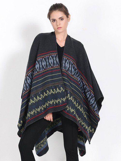 

Streetwear Geometry Thicken Wrap Shawl Cape Pashmina, Black