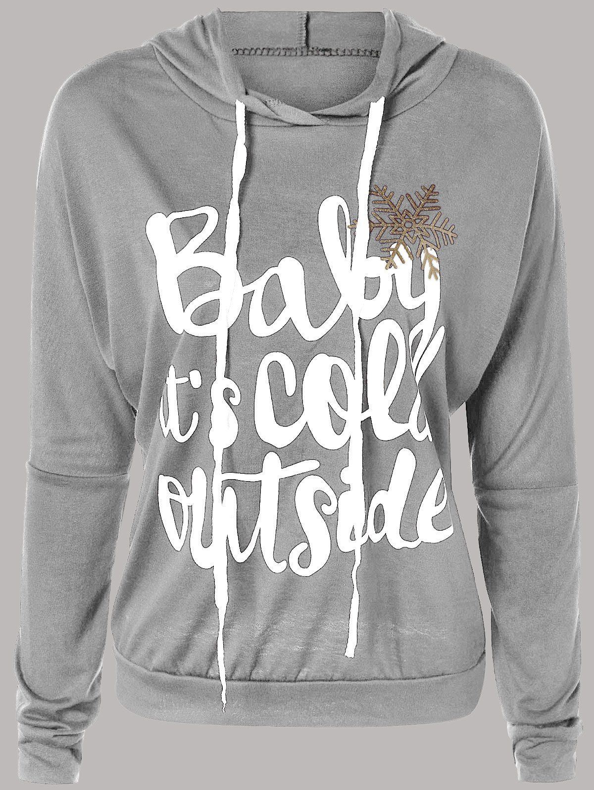 

Letter Print Snow Pattern Plus Size Hoodie, Light gray