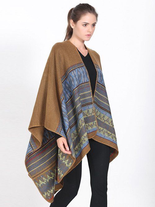

Streetwear Geometry Thicken Wrap Shawl Cape Pashmina, Light brown