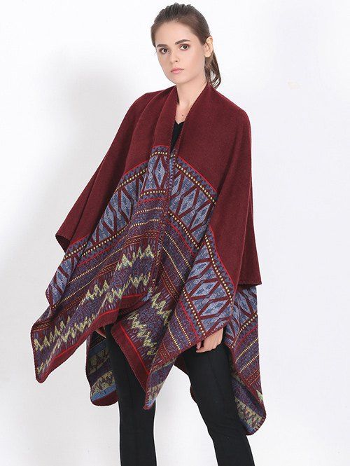 

Streetwear Geometry Thicken Wrap Shawl Cape Pashmina, Wine red