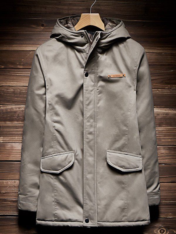 

Drawstring Hem Zip Up Hooded Quilted Coat, Khaki