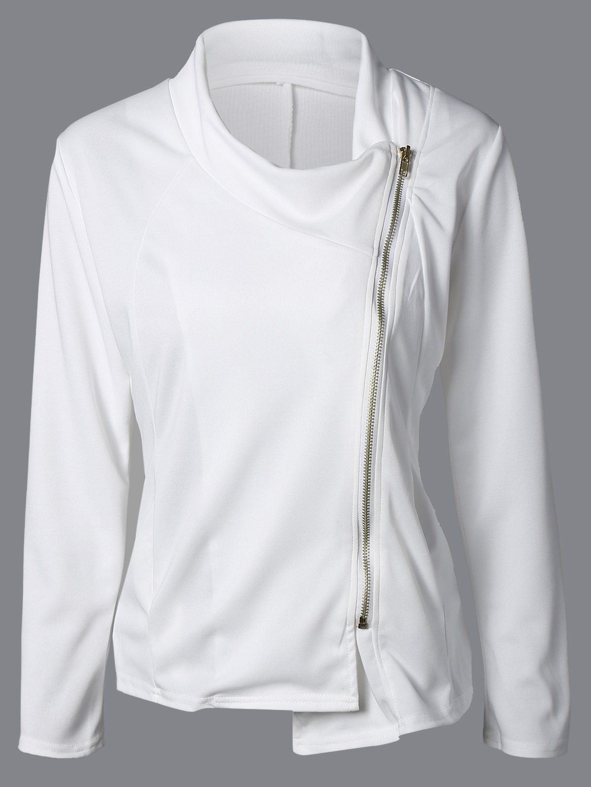 

Asymmetric Side Zip Up Jacket, White