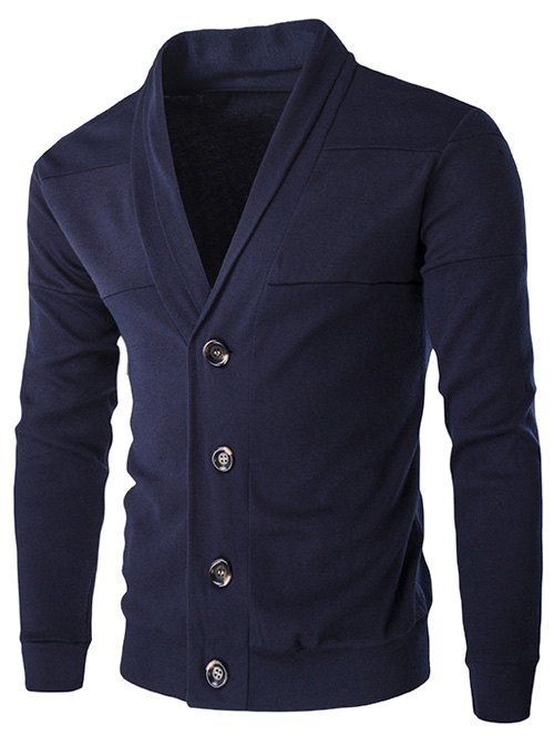 

Shawl Collar Button Fly Slim-Fit Cardigan, Cadetblue