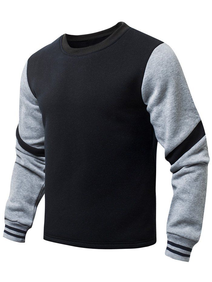 

Stripe Pattern Long Sleeves Fleeces Sweatshirt, Black