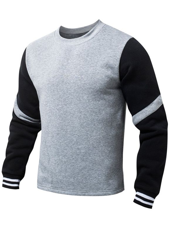 Stripe Pattern Long Sleeves Fleeces Sweatshirt - GRAY M