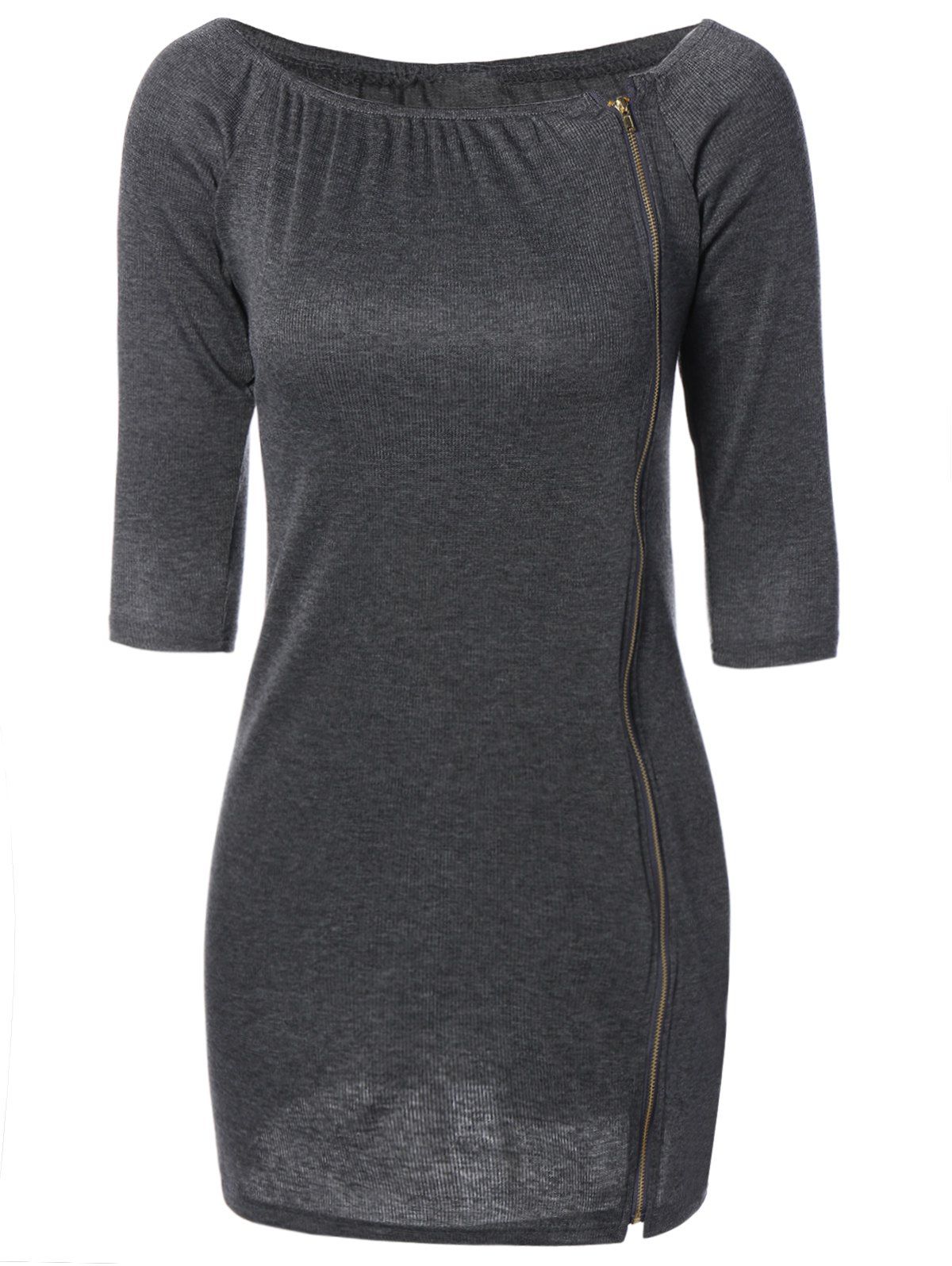 

Side Zip Off The Shoulder Bodycon Dress, Deep gray
