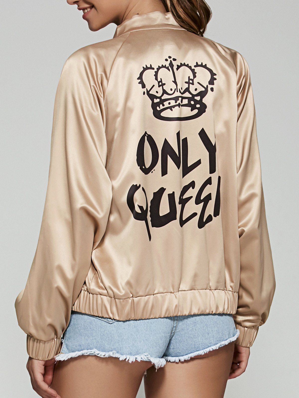 Only Queen Satin Bomber Jacket - CHAMPAGNE L