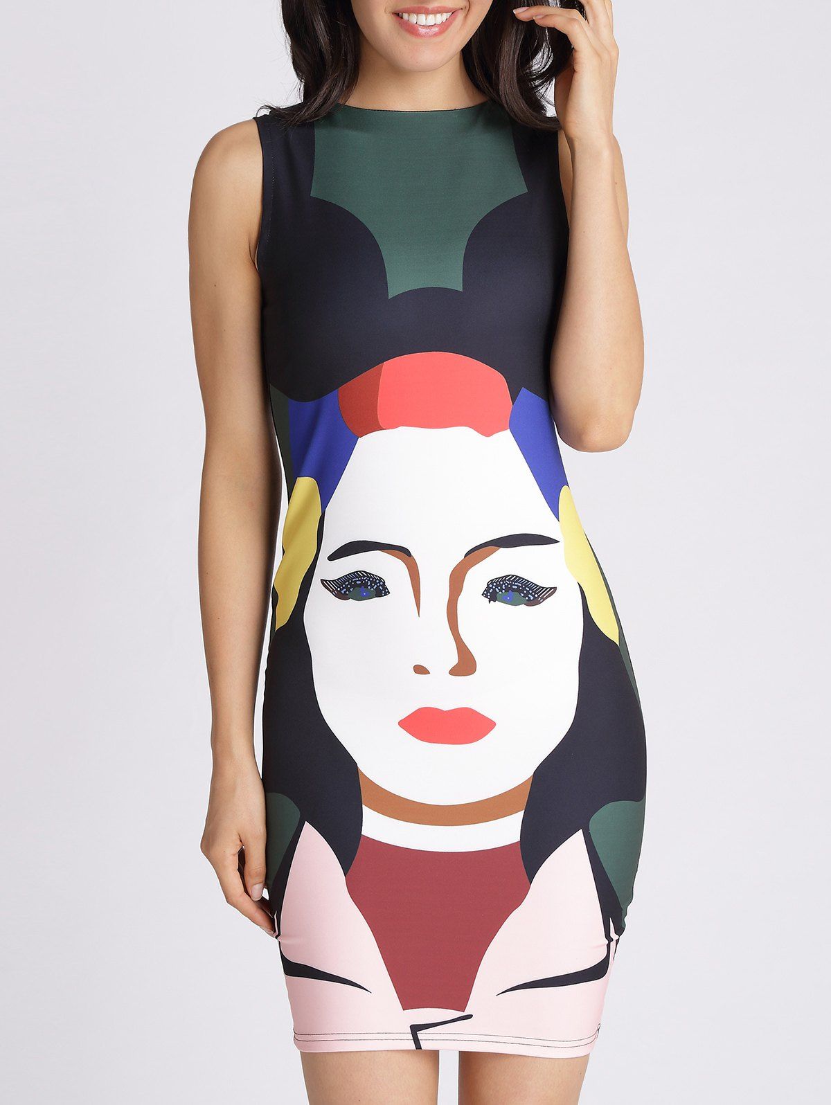 

Abstract Head Slimming Mini Dress, Black