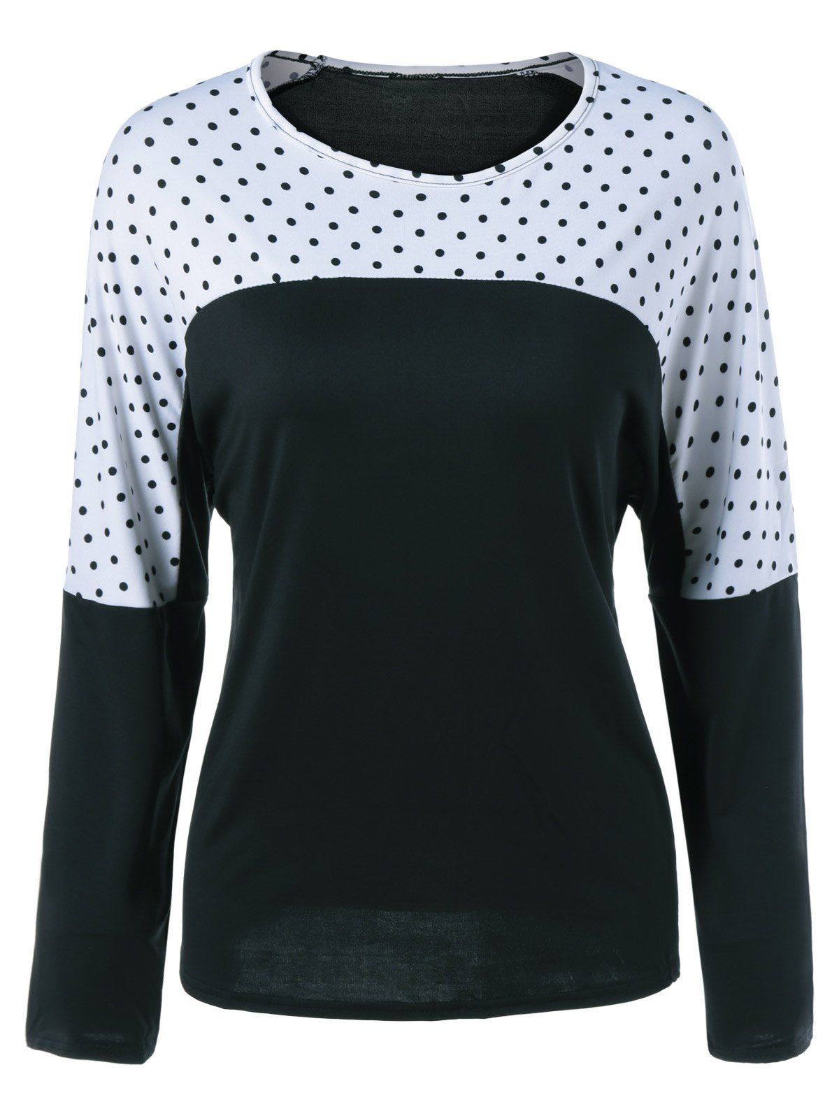 

Polka Dot Patchwork T-Shirt, Black