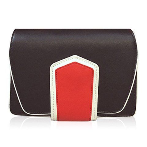 Fermeture magnétique PU Cuir Couleur Spliced ​​Sac bandoulière - Noir 