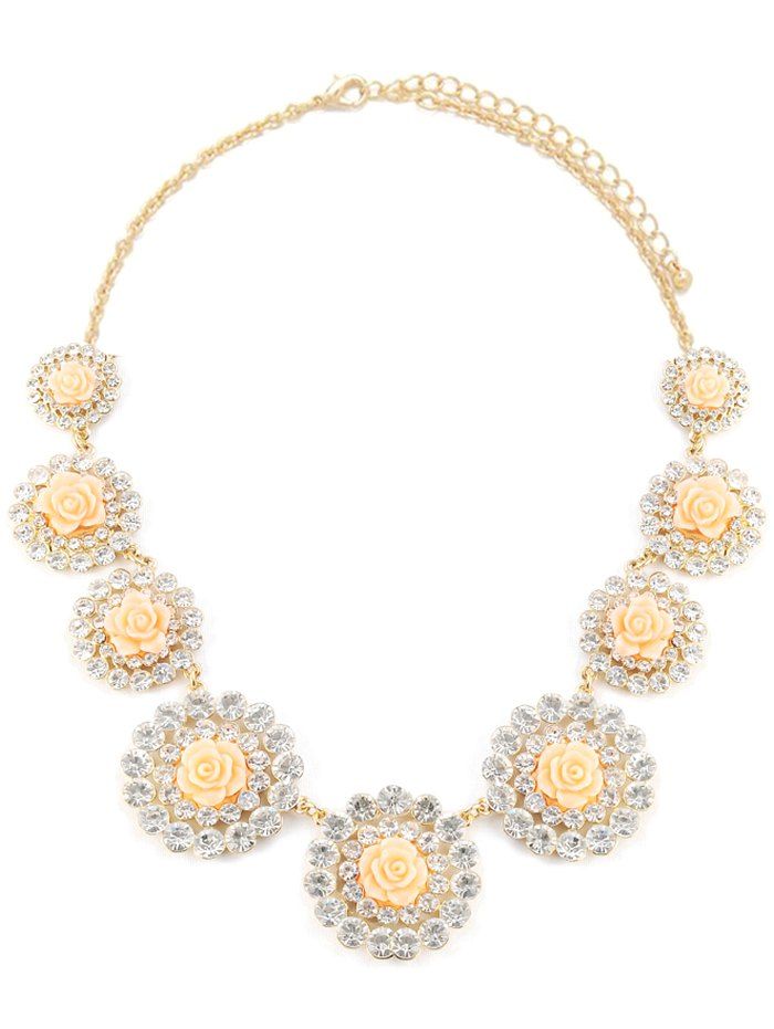 

Rhinestone Rose Floral Necklace, Golden