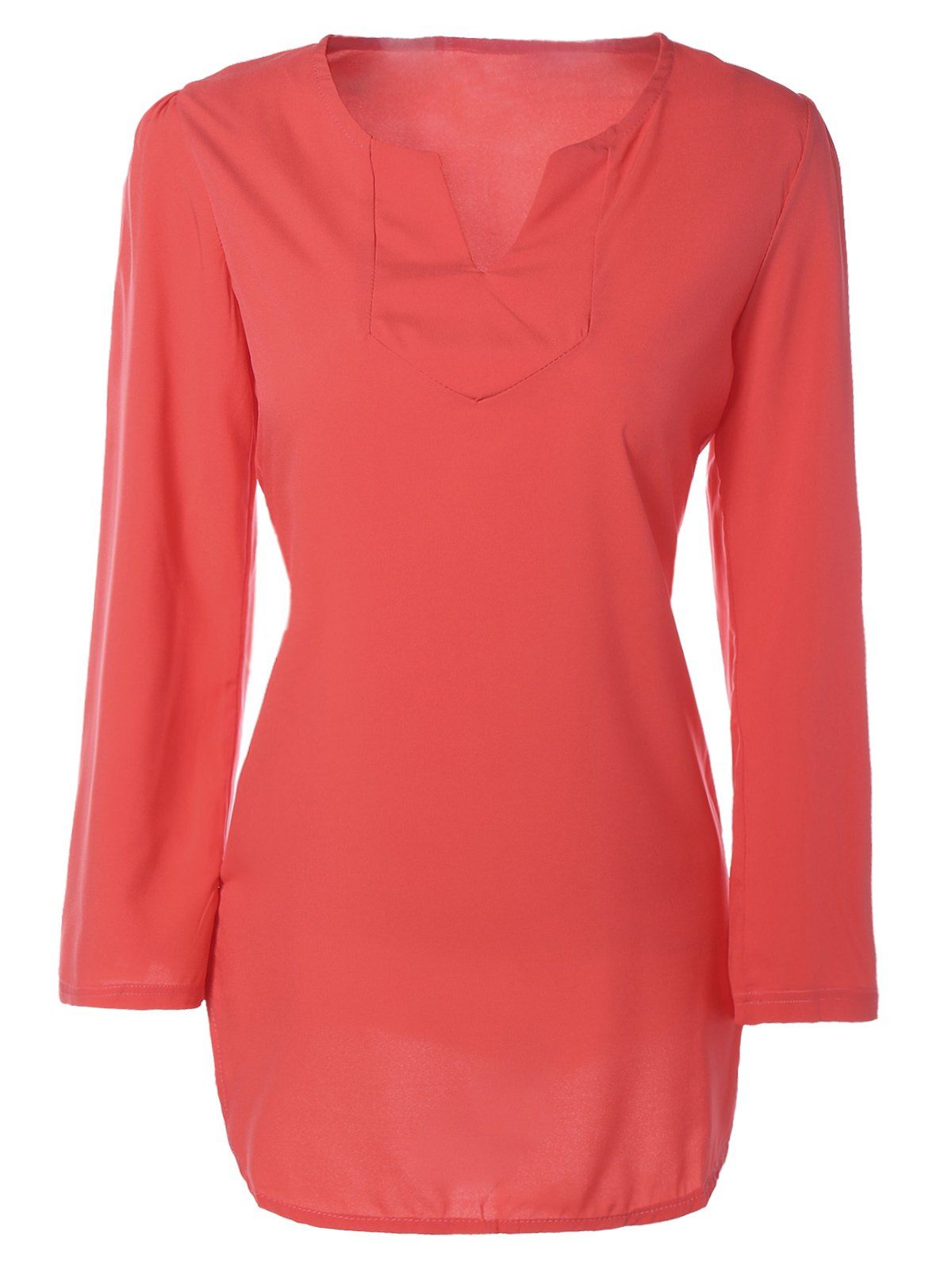 

Side Slit Long Sleeve Blouse, Watermelon red