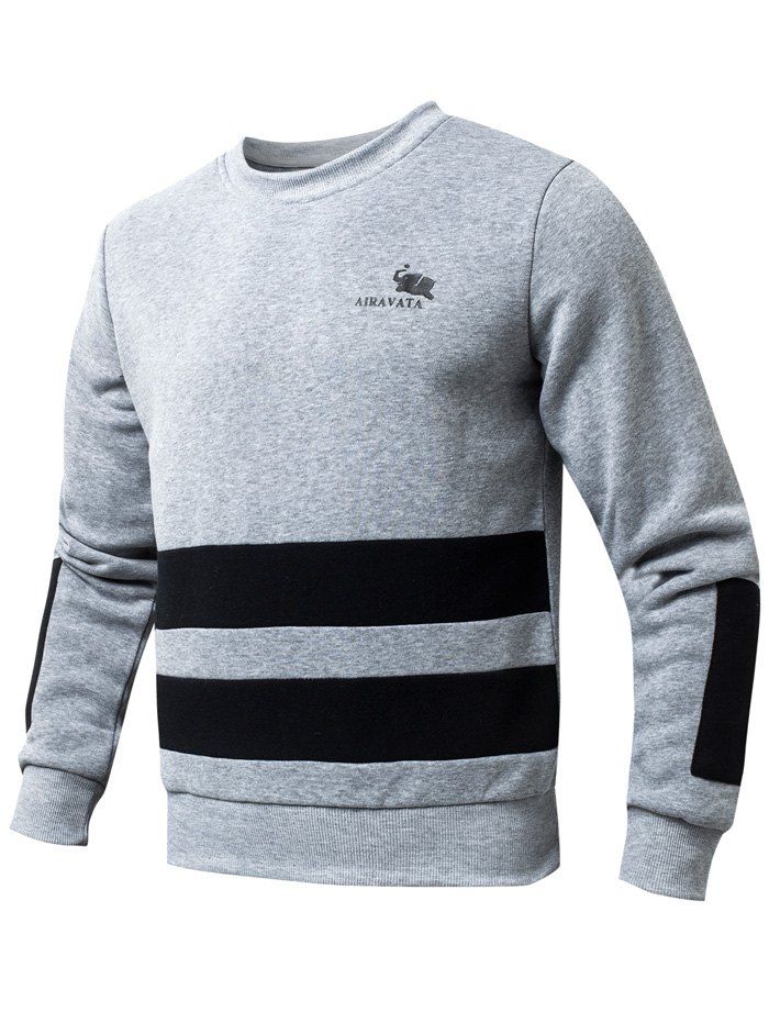 

Round Collar Striped Rib Spliced Fleeces Sweatshirt, Gray