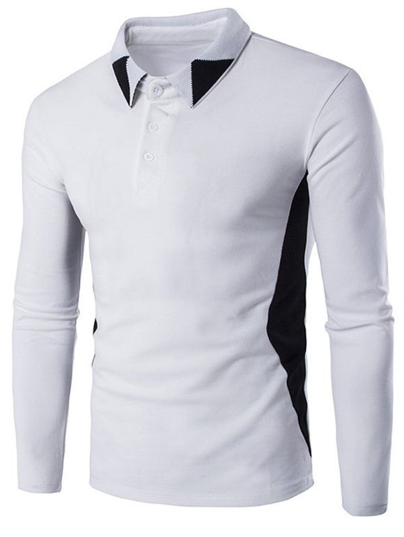 Manches longues Color Block Polo Casual Shirt - Blanc L
